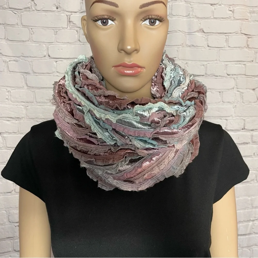 Tube Ruffles Beige Brown Gray Scarf